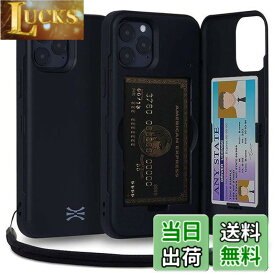 【送料無料】TORU CX PRO iPhone 12/12 Pro ケース カード 収納背面 3枚 カード入れ カバ— (ストラップ, ミラー 含ま) - アイフォン12 Pro 用 / アイフォン12 用 - ブラック