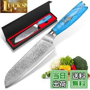 KyushuBlade 包丁 三徳包丁 ダマスカス包丁 刃渡り175mm. プロ用牛刀包丁, キッチン用万能包丁. 手打ち鍛造ダマスカス模様 シェフナイフ 両刃包丁 左利き用, 錆びにくい67層の高炭素ステンレス鋼