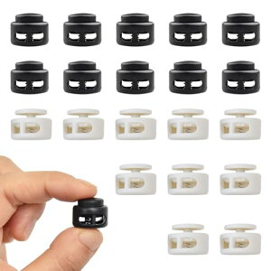 【送料無料】コードストッパー 2つ穴タイプ 20個入り スプリングコードストッパー 穴径約6mm 交換、修理、DIY、アクセサリー、パーツ、スポーツウェア、帽子、靴ひもなどに ( ブラック 10