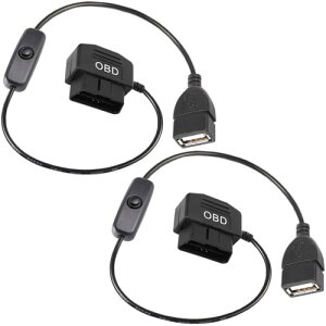【送料無料】Xiatiaosann OBD - USB 電源ケーブル アダプター、16 ピン OBD2 オス - USB メス 電源充電ケーブル、OBD2-5V 2A USB コネクタ 12V 24V 36V - 5V 2A スイッチボタン付き、車載 GPS DVR ダッシュ カメラ