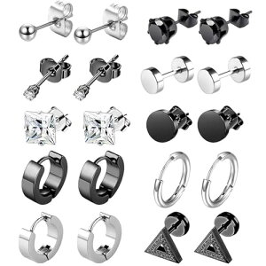 【送料無料】TerraShine ピアス 10ペア 黒ピアス イヤリング スタッドピアス フープ 両耳用 シンプルデザイン 金属アレルギー対応 日常 メンズ レディース ステンレス製