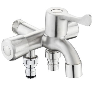 【送料無料】Jeonestan 水道 蛇口 洗濯機・ガーデニング・散水ホース同時接続対応 ステンレス製 防錆 耐久型 分水栓 G1/2汎用接続口 壁付け 取付穴径20mm 洗濯室/庭/ベランダ/ガーデン/水栓柱/