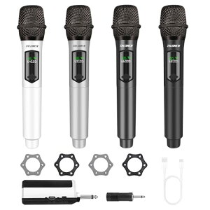 【送料無料】TALOMEN ワイヤレス マイク 4 つの手持ち型カラオケ無線マイク システム 固定周波数 160Ft ムービングコイルマイクロフォン 6.35mm レシーバー付き プレゼンテーション/教会/カラオ