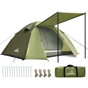 【送料無料】テント 2人用 4人用 【幅広い内室&通風 携帯超軽量】 簡単設営 前室あり 耐水圧4000mm 防蚊ネット付き 自立式 二重層構造 コンパック収納可能 二重層構造 テント ファミリー ドー