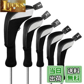 【送料無料】Andux ゴルフ ウッドドライバー ヘッドカバーロングネック 5個セット 460cc対応 MT/MG34 (ブラック)