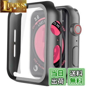 �y���������zULOE For Apple Watch SE3 SE2 SE Series 6/5/4 44mm �P�[�X, �����K���X �S�ʕی�J�o�[(�u���b�N)