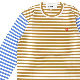 正規品・本物保証 新品 プレイ コムデギャルソン PLAY COMME des GARCONS MENS Small Red Heart Striped L/S T-Shirt 長袖Tシャツ OLIVExBLUE メンズ TOPS