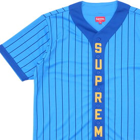 【月間優良ショップ7度受賞】 シュプリーム SUPREME Vertical Logo Baseball Jersey ベースボールシャツ BLUE 418000414044 【新品】