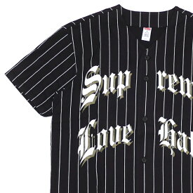 【月間優良ショップ7度受賞】 新品 シュプリーム SUPREME Love Hate Baseball Jersey ベースボールシャツ BLACK ブラック 黒 メンズ