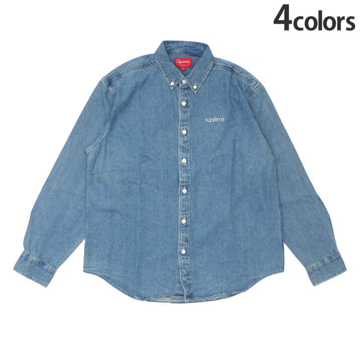 シュプリーム 刺繍クラシックロゴ ブラックデニムシャツ Lサイズ  