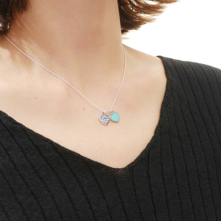 ティファニー ブルー ダブル ハート タグ ペンダント シルバー（ミニ  