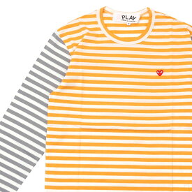【月間優良ショップ7度受賞】 新品 プレイ コムデギャルソン PLAY COMME des GARCONS MENS Small Red Heart Striped L/S T-Shirt 長袖Tシャツ YELLOWxGRAY メンズ 新作
