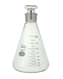 【AGC・IWAKI】共栓付三角フラスコ　1000ml（ガラス栓付）型式：5020FK1000 耐熱性　ガラス製　容器　アロマ用　手作りコスメ　本格派　理化 実験　検査 かわいい