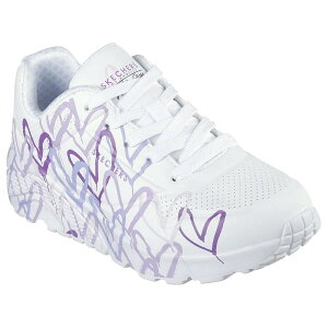 �X�P�b�`���[�Y �E�m ���C�g �X�v���b�h �U ���u �W���j�A �X�j�[�J�[ �i White Synthetic / Light Purple Trim �j | SKECHERS Uno Lite Spread The Love Junior trainers [t]