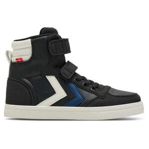�q�������� �X���}�[ �X�^�f�B�� ���U�[ �n�C �W���j�A �X�j�[�J�[ �i Black / Blue �j | HUMMEL Slimmer Stadil Leather High Junior trainers [t]