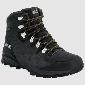 �W���b�N�E���t�X�L�� ���t�q�I �e�N�T�|�[�� �~�b�h �n�C�L���O�u�[�c �i Dark Grey / Yellow Robuste �j | JACK WOLFSKIN Refugio Texapore Mid Hiking Boots [t]