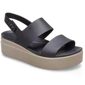 �N���b�N�X �u���b�N���� ���[ �E�F�b�W ���f�B�[�X �T���_�� �i Black/Mushroom �j | CROCS Brooklyn Low Wedge Sandals Woman [t]