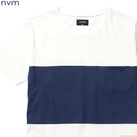 NVM エヌブイエム NVM FAT STRIPE SS T (WHITE×NAVY) [NVM16S-CS02] メンズ Tシャツ 半袖 ボーダー オーバーサイズ