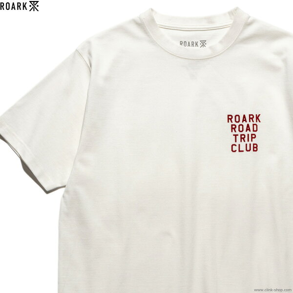ROARK ロアーク 半袖Tシャツ メンズ オールシーズン 綿70％ ポリエステル25% 再生繊維5% ホワイト M-XL ROARK "ROAD TRIP CLUB" FINE TECH DRY TEE 吸湿性 消臭機能 アウトドア スポーツ