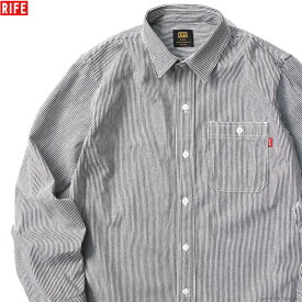 RIFE ライフ 長袖シャツ メンズ 綿100％ ストライプ S-XL RIFE STANDARD HICKORY SHIRT トップス ワークシャツ 肉厚 ヒッコリー