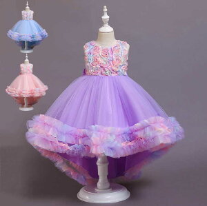 【P5倍!4760→実質4522円 10/27まで】ドレス パーティードレス 子供 リボンドレス フラワーガール 110-150CM ピアノ発表会 3color 可愛い虹色 お花たっぷり チュールスカート 結婚式 発表会