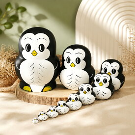 【店長おすすめ】マトリョーシカ ロシア民芸品 土産物 マトリオーシカ ペンギン 10個組14cm モノトン インテリア雑貨 洋風 ギフト プレゼント 北欧雑貨 伝統工芸 おもちゃ 飾り 誕生日 キッズ 子供部屋 ハロウィン クリスマス 手作り人形 手描き オブジェ