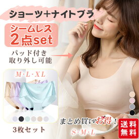 シームレスショーツ ナイトブラ 選べる2点セット ショーツ 3枚セット パンツ 速乾 デイリー ブラジャー ノンワイヤー ブラ パッド付き 取り外し可能