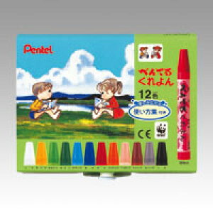 【1000円以上お買い上げで送料無料♪】ぺんてる ぺんてるくれよん 12色 使い方集付 PTCR-12 - メール便発送