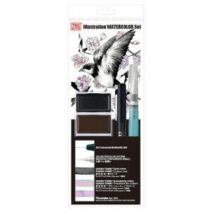 【送料無料】呉竹 ZIG ILLUSTRATION WATERCOLOR SET 顔彩セット 入門 線描きペン 水彩画用筆 顔彩耽美3色入 イラスト マンガ - メール便発送