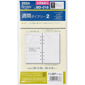 【送料無料】Bindex バインデックス 2024年4月始まり システム手帳 リフィル 週間ダイアリー レフトタイプ 右ページケイ線入り - メール便発送