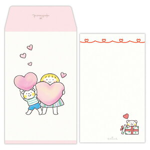 【1000円以上お買い上げで送料無料♪】仲良しともだち メモ付きポチ袋 ハート 各3枚入 三つ折り 多目的 お年玉 はるちゃんとふうくん LINEスタンプ かわいい - メール便発送