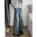 ジーンズ メンズ デニムパンツ ルーズフィット ストレート ヴィンテージ加工 ウォッシュ加工 切り替え ロングパンツ …