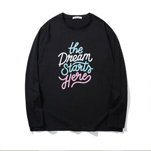 Tシャツ メンズ 男性用 長袖 大きいサイズ コットン プリント クルーネック カットソー 春秋 スポーティー 普段使い 紺 黒 カーキ グレー ブラウン(x2)
