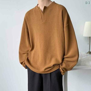Tシャツ メンズ 長袖 Vネック カットソー プルオーバー ゆったりサイズ 無地 ポリエステル 普段使い 春秋 カジュアル