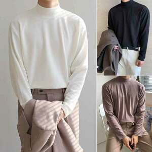 Tシャツ メンズ 男性用 トップス 秋冬 長袖 カットソー 無地 部屋着 ルームウェア カジュアル ゆったり 白 黒