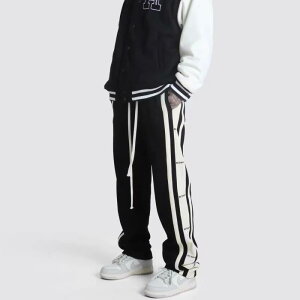 パンツ メンズ 男性用 ストライプ柄 ロングパンツ 切り替え カジュアルパンツ 普段使い 部屋着 リラックスパンツ ストレッチ素材 ブラック グレー カーキ 秋冬