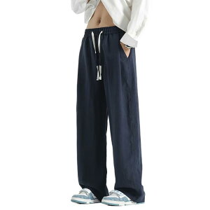 パンツ 男性用 リヨセル 亜麻 リネン ストレートパンツ ワイドレッグパンツ メンズ カジュアルパンツ 無地 秋季 伸縮性 ポケット