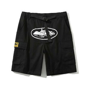 ハーフパンツ メンズ ストリート ヒップホップ カジュアル ショートパンツ ゆったり リラックス プリント 多ポケット カーゴパンツ 無地 S M L XL イエロー ホワイト グレー 綿 普段使い