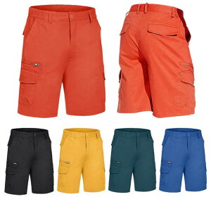 パンツ メンズ 作業ズボン カーゴパンツ ハーフパンツ 膝丈 コットン 混紡 ゆったり ストレート ウエストゴム 調整紐付き 無地 黒 ブラック 緑 グリーン 青 ブルー