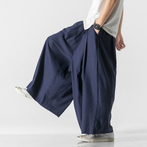 パンツ メンズ 中国風 コットンリネン ワイドレッグパンツ リラックス ストレートパンツ 男性用 大きいサイズ ズボン ボトムス M L XL 2XL 4XL 5XL ブラック オフホワイト ライトグレー ダークグ