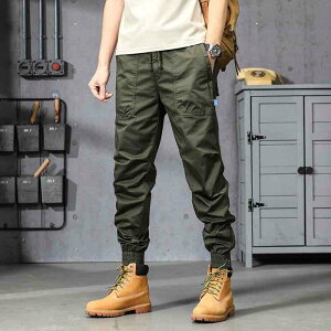 カーゴパンツ メンズ ワークパンツ コットン 無地 マルチポケット ミリタリーパンツ ストレートパンツ ドローストリング ウエストゴム カーキ グレー ブラック オリーブグリーン