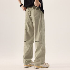 カジュアルパンツ メンズ 撥水 速乾 ストレート 薄手 多ポケット カーゴパンツ アウトドア ワークパンツ 接触冷感 ポリエステル 無地 浅グレー カーキ 黒