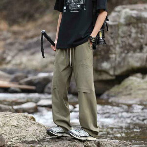 パンツ メンズ アウトドア カーゴパンツ スポーツ ウェア ゆったり ストレート ワークパンツ 春秋 薄手 ウエストゴム 黒 緑 カーキ