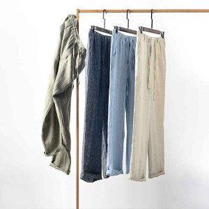 パンツ メンズ 男性用 リネン ズボン ストレート 薄手 中厚手 無地 春秋 普段使い デイリー オフホワイト ブラック ネイビー ダークグレー ライトグレー インディゴブルー ライトグリーン ベ