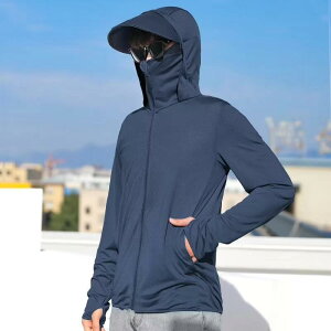 ジャケット 男性用 薄手 接触冷感 日焼け防止 ウェア ?松 アウトドア フィッシング ジャンパー ジップアップ フード付き ポリエステル ホワイト ライトグレー ダークグレー ブラック ネイビ