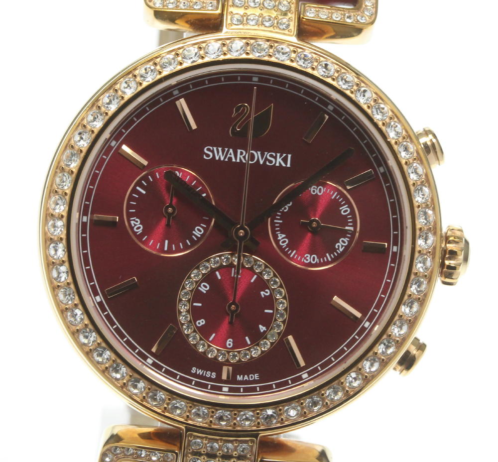 スワロフスキー エラ ジャーニー クロノグラフ 腕時計 革ベルト-