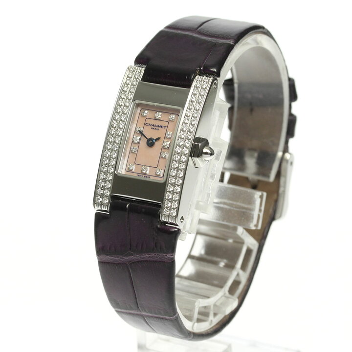 ショーメ スタイル レクタングル ダイヤ 革ベルト クォーツ レディース  