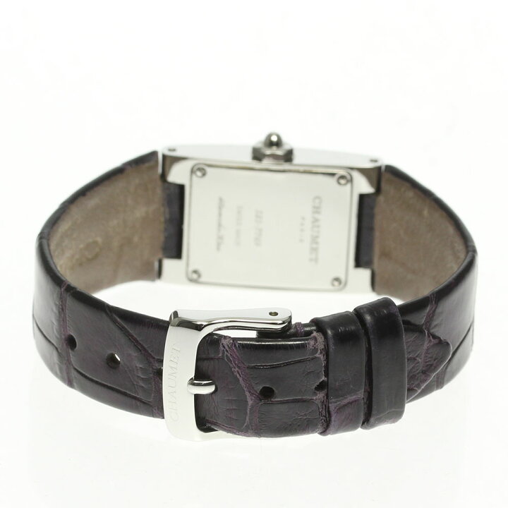 ショーメ スタイル レクタングル ダイヤ 革ベルト クォーツ レディース  