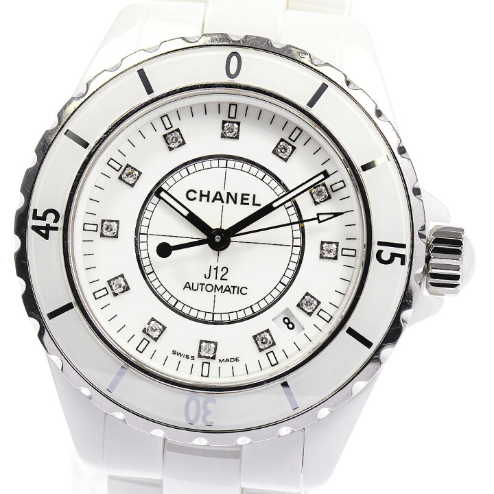 楽天市場】【CHANEL】シャネル J12 白セラミック 12Pダイヤ デイト  