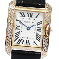 カルティエ CARTIER WT100013 タンクアングレーズ K18PG サイドダイヤ クォーツ レディース _808827【中…